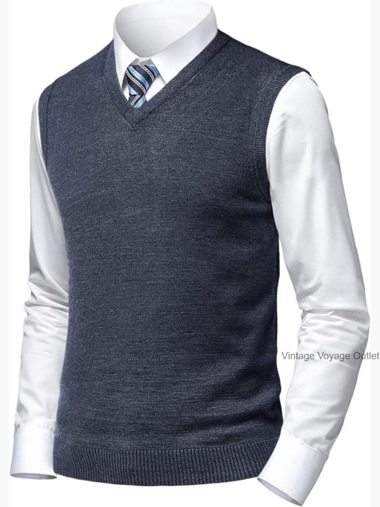 Men's Solid Knitted Sweater Vest Sleeveless Pullover Slim Fit Casual